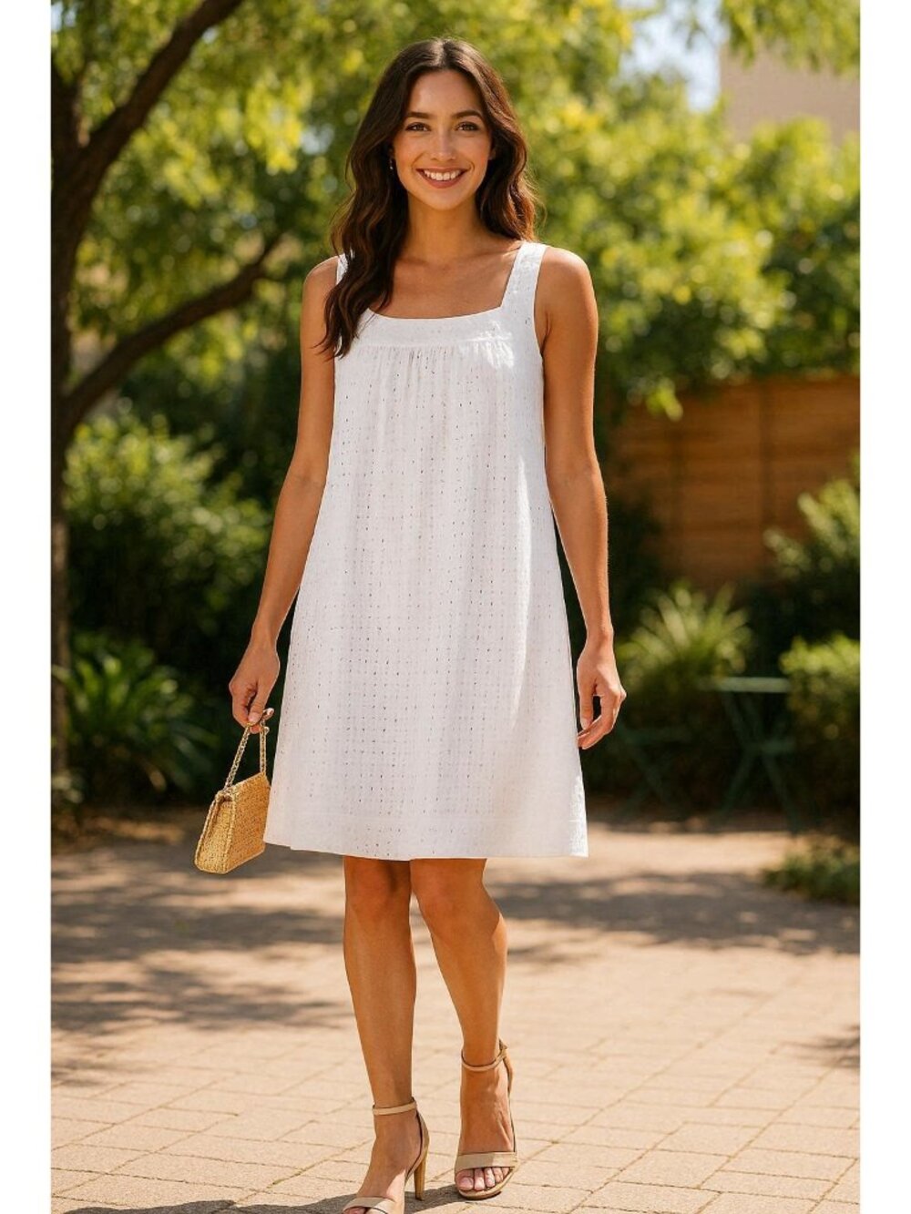 Liz Claiborne Sz 14 Babydoll Eyelet Cotton Dress Lined Cottagecore Boho Coastal